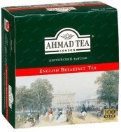 Чай черный Ahmad English Breakfast (Ахмад Английский завтрак), пакетики с ярлычками в конвертах из фольги, 100 саше по 2г.